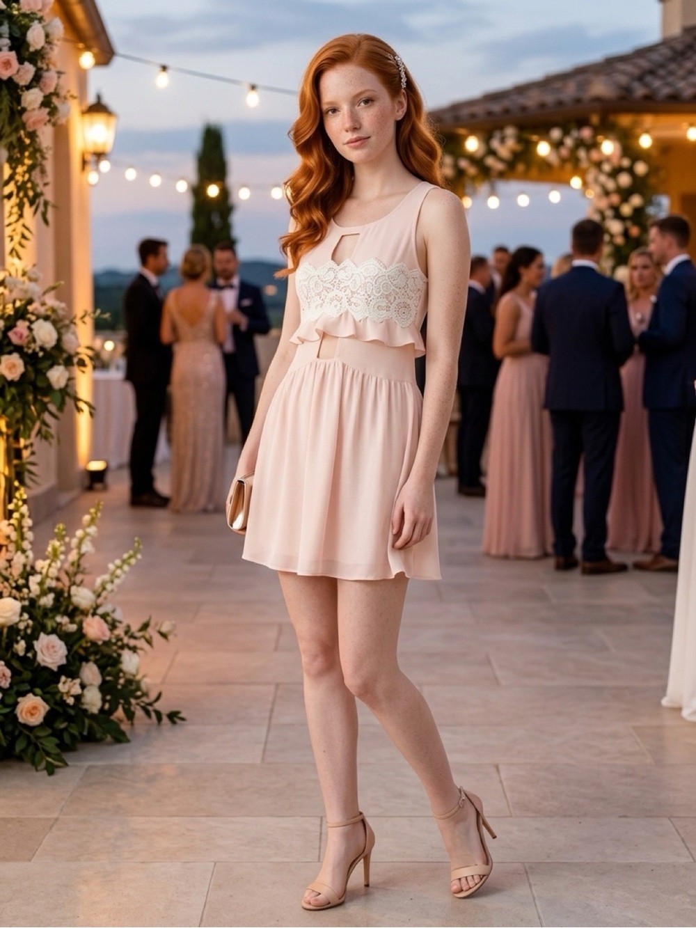 For Love and Lemons Blush Pink Lace Trim Sleeveless Dress party wedding babydoll